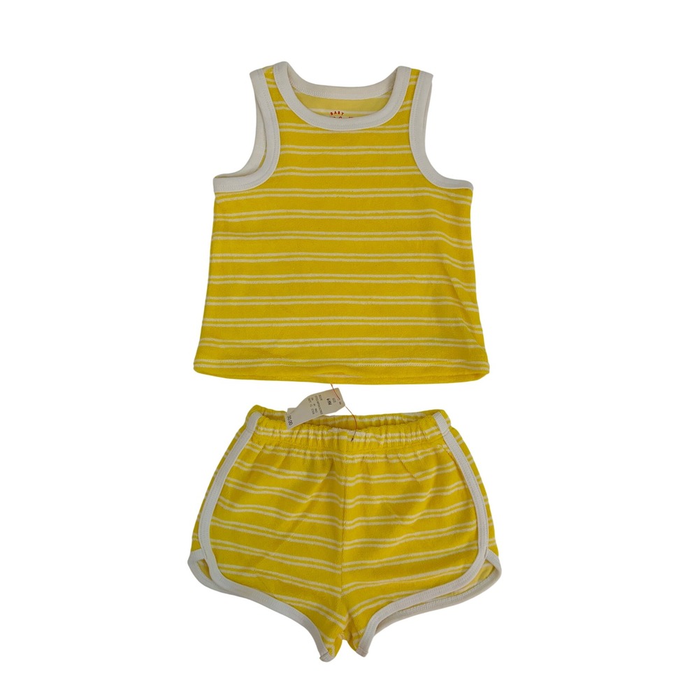 Cat & Jack Baby Yellow White Striped Terry Cloth Tank Top and Shorts Set 6-9M
